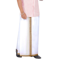 Prakasam Cotton Men's Double White Dhoti With Dobby Design Border (1.30 X 4.00 Meter) (Gold)