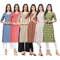 Pinkmint Women's Crepe Digital Print Straight Kurta [Pack Of 6](Qv-367-346-352-344-334-338-S)