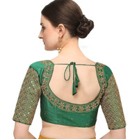 Pujia Mills Women's Embroidery Handwork Sequence Work Necklace Design Readymade Blouse (Green, 34)