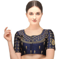 Pujia Mils Women's Silk Solid Half Sleeve Blouse (Keri_Navy Blue_38)