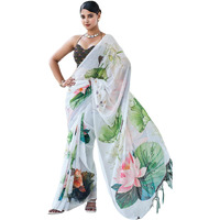Satrani Women's Floral Printed Georgette Saree With Unstitched Blouse Piece (3505S116N_White & Multi3)