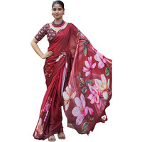 Satrani Women's Floral Printed Viscose Satin Saree With Unstitched Blouse Piece (3753S153N_Maroon & Multi3)