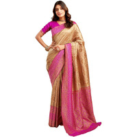 Satrani Women's Jacquard Silk Blend Saree (3993S612N_Peanut Brown & Magenta)