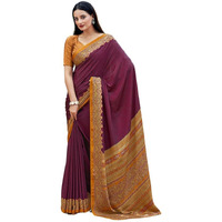 Satrani Women's Silk Crepe Printed Saree With Unstitched Blouse Piece (3441S3028N_Wine2)