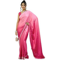 Satrani Women's Satin Stone Work Saree With Unstitched Blouse Piece (4017S547N_Dark Pink & Light Pink)