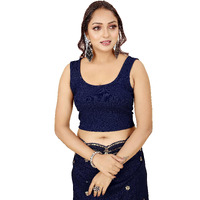 Shasmi Women's & Girls' Solid Ribbed Square Neck Collarless Sleeveless Slim Fit Simplicity Blouse For Women (Blouse 36 N Blue L)