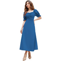 Shasmi Girl's & Women's Solid Morpeach A-Line Ruched Puff Sleeve Maxi Long Evening One Piece Long Dress For Women Stylish (Dress 131 Morpeach-S)