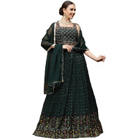 Stylum Women's Embroidered Georgette Lehenga & Blouse With Dupatta (Lehgreenmannat40_Green, L)