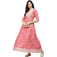 Stylum Women's Printed Cotton Blend Anarkali Kurta (Aarupink36_ Pink, S)