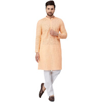 See Designs Mens Kurta - Specially Crafted And Designed For The Eid Festival Men Peach Chikankari Embroidered Woven Design Straight Kurta With Pyjama - Sdkt89601M