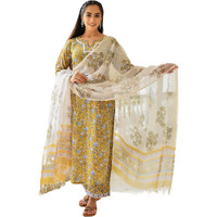 Alvami Women's Viscose Printed Kurta Set And Pant With Dupatta (Large), Multicolor