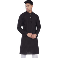 Divisive Men's Thread Embroidered Cotton Only Slim Fit Kurta (Dkrt635_Xxxl_Black)