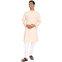 Fabindia Men's Cotton Printed Relaxed Kurta (102884701_Beige