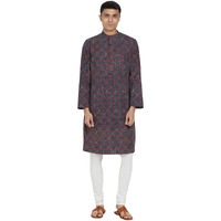 Fabindia Men's Cotton Printed Comfort Kurta_Indigo_Xs