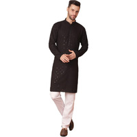 Jompers Men's Black Embroidered And Sequence Kurta With Pyjama. (Black, Xl)