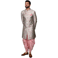 Kisah Men's Ethnic Wear Silk Blend Woven Design Regular Fit Multi-Pink Indo-Western Sherwani Set Indo-Western|38