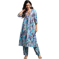 Om Sai Latest Creation Alia Cut Kurta Set For Women Alia Cut Anarkali Kurta With Pant Set For Women | Embroidery Kurta Set For Women. (Xx-Large, Blue)