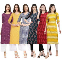 Pinkmint Women's Crepe Digital Print Straight Kurta [Pack Of 6](Qv-355-350-348-335-337-329-Xl)
