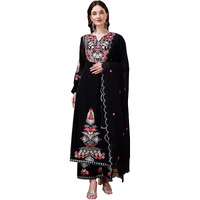 Fashion Basket Women's Faux Georgette Embroidered Straight Kurta With Dupatta Black