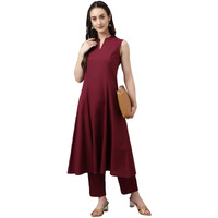 Fiorra Women's Maroon Rayon A-Line Kurta With Pant Set0076-L