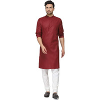 Gauri Laxmi Enterprise Men's Cotton Blend Solid Straight Kurta (Plnmrn 32_Maroon