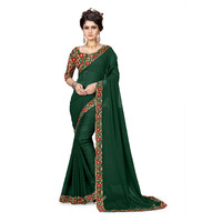 Oomph! Womens Chiffon Printed Kalamkari Sarees With Tassles - Basil Green