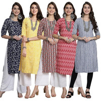 Pikmint Women's Crepe Kurti For Women's Ethnic Printed Kurti For Women's (Pack Of 5)