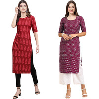 Pinkmint Women's Crepe Digital Print Straight Kurta [Pack Of 2](Av-337-355-Xl)