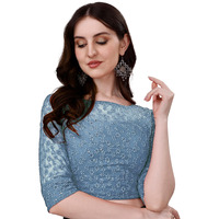 Pujia Mills Womens Readymade Fancy Sifli Work Half Sleeve Saree Blouse. (Dark Grey, 32)