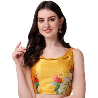 Pujia Mills Women's Multicolor Deep V Neck Heavy Shiny Gota Satin Sleeveless Readymade Blouse For Saree And Lehenga