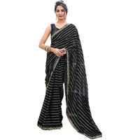 Satrani Women's Georgette Sequence Work Saree With Unstitched Blouse Piece (3775S103N_Black)