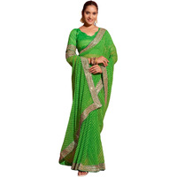 Satrani Women's Georgette Sequence Embroidery Lace Printed Saree With Unstitched Blouse Piece (3666S244N_Green)