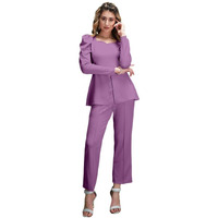 Selvia Women's Puff Sleeve Lycra Sweetheart Neck 2 Piece Front Slit Co-Ords Set (485Tk10688Na-L_Light Purple3)