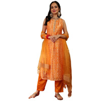 Varanga Yellow Cut Sleeve Straight Kurta With Tonal Bottom And Tonal Dupatta.