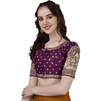 Vihu Fashion Women's Heavy Embroidery Coding With Sequins And Diamond Work Half Sleeves Fancy Cutwork Readymade Saree Blouse.(Palace Wine_38)