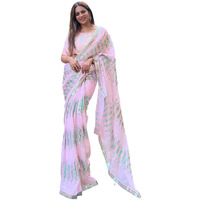 Satrani Women's Georgette Sequence Work & Lace Saree With Unstitched Blouse Piece (3547S133N_Light Pink1)