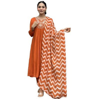 Nermosa Women Solid Orange Embroidery Kurta And Pant Set With Dupatta (In, Alpha, Xl, Orange)