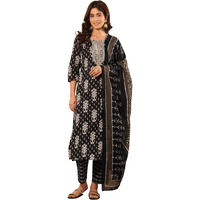 Rytras Women's Pure Cotton Embroidered Straight Kurta Set With Palazzo Pants & Dupatta- Ethnic Wear, Black(Ryt646,3Xl)