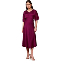 Purvaja Womens V-Neck Silk Maxi Dress (Floe-123-Purple_X-Large)