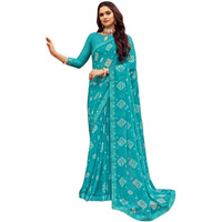 Shiv Textiles Women's Chiffon Floral Printed & Lace Saree(Sat-537S-Blue)