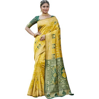 Yashika Women's Banarasi Kanjivaram Silk Woven Saree | Animal Printed Patola Silk Saree For Women (Az-Ys-Og-Houseful Yellow)