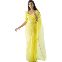 Flosive Women's Woven Cotton Saree With Unstitched Blouse (Lemon Yellow)