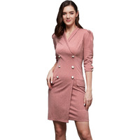 Miss Chase Women's Solid Double Breasted Knee Length Dress (Mcss23D98-26-234-03, Dusty Pink, S)
