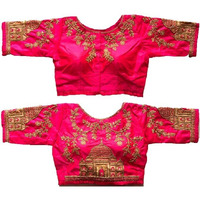 Pujia Mills Khatli Work Phantom Silk Readymade Saree Half Sleeve Blouse 38 Size Pink