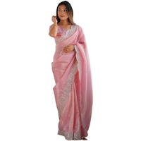 Satrani Women's Tissue Silk Sequence Embroidery Border Saree With Unstitched Blouse Piece (4282S6778N_Rose Pink)