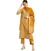 Alvami Women's Viscose Printed Straight Kurta And Pant Set With Dupatta (Cheni_Yellow_Al_Xxl)