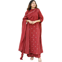 Anni Designer Women's Rayon Viscose A-Line Printed Kurta With Palazzo & Dupatta (Tarini Red_Xl_Red_X-Large)