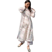 Anni Designer Women's Rayon Viscose Embroidered A-Line Kurta With Pant (Dhanyasri Cream_Xl_Cream_X-Large)