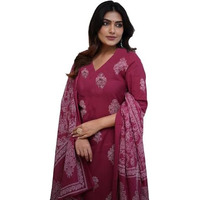 Anni Designer Women's Rayon Viscose Straight Printed Kurta With Pant & Dupatta (Kanisha Wine_L_Wine_Large)