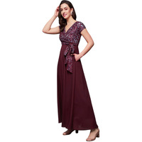 Miss Chase Women's V-Neck Short Sleeve Maxi Dress (Mcss25D93-29-630-07, Malbec Wine, 2Xl)